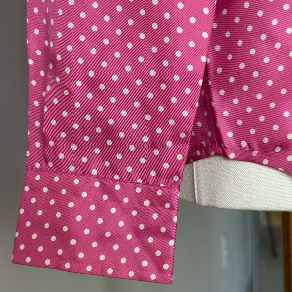 Jones New York Vintage Silk Pink and White Polka Dot Button Down Blouse. - Picture 4 of 11
